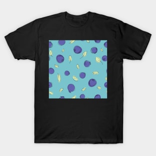 Scattered Blueberries on teal background T-Shirt